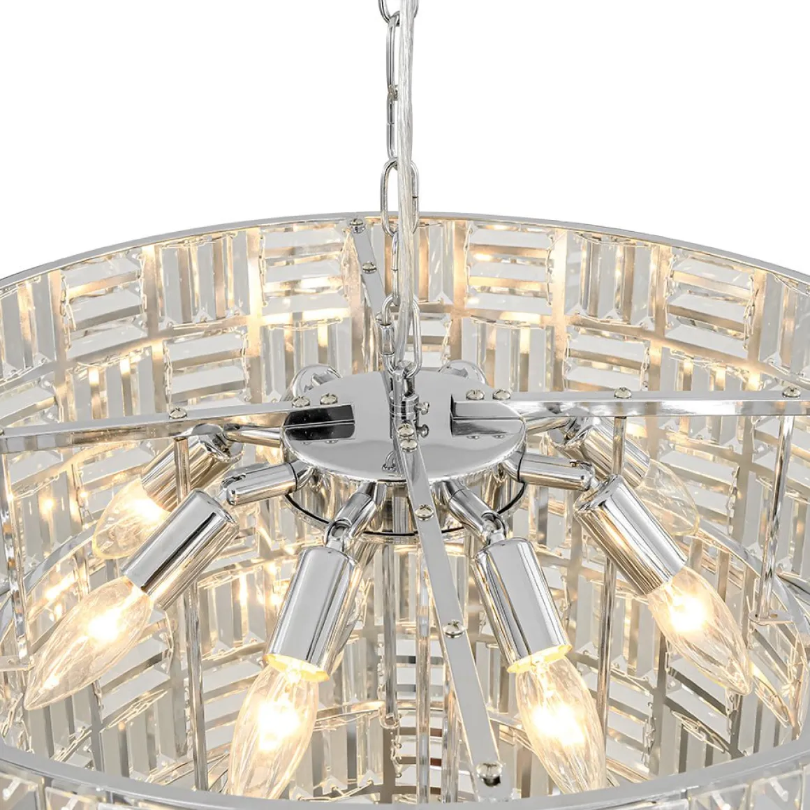 Glam Chrome Spark Cut Crystal Tiered Round Chandelier