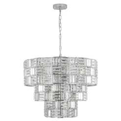 Glam Chrome Spark Cut Crystal Tiered Round Chandelier