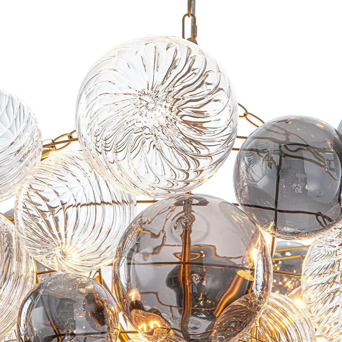 Glam Cluster Ribbed Smoked Glass Globe Bubble Chandelier