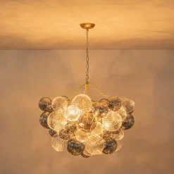 Glam Cluster Ribbed Smoked Glass Globe Bubble Chandelier
