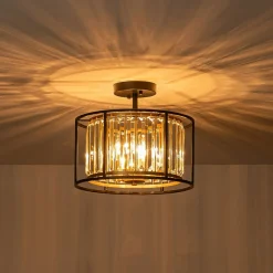 Glam Crystal Drum Round Semi Flush Ceiling Light