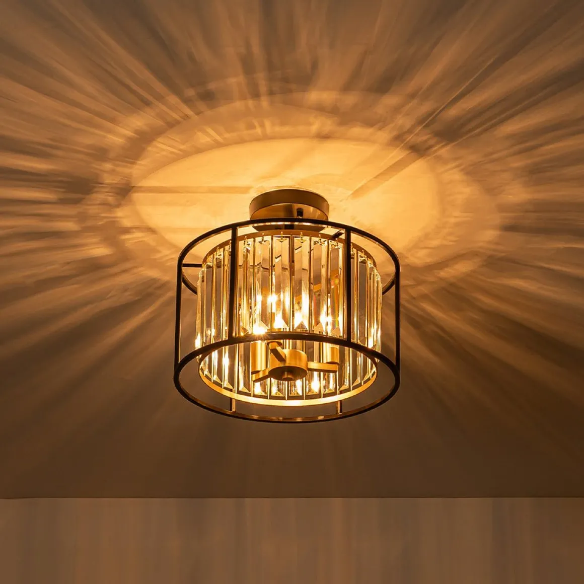 Glam Crystal Drum Round Semi Flush Ceiling Light