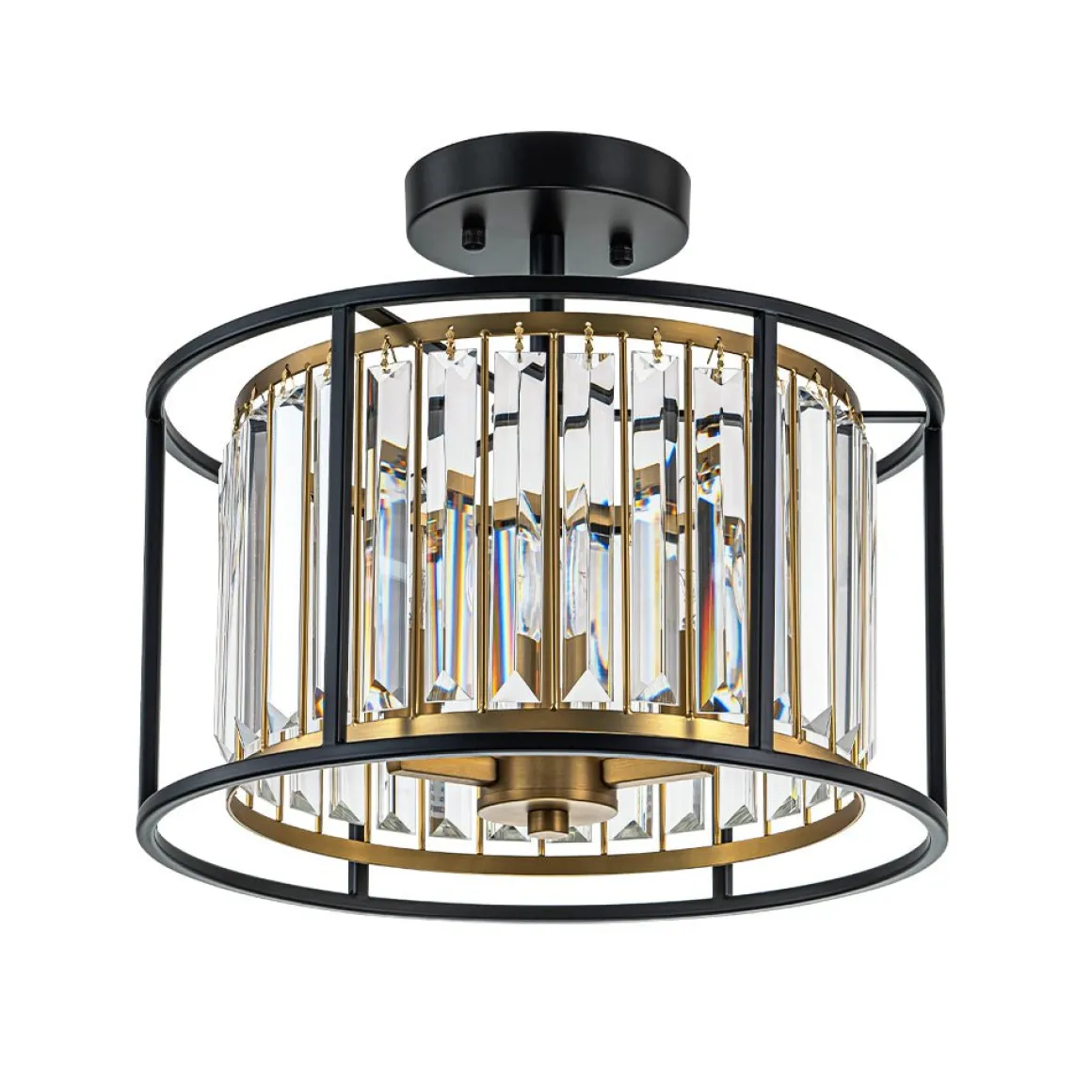Glam Crystal Drum Round Semi Flush Ceiling Light