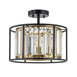 Glam Crystal Drum Round Semi Flush Ceiling Light