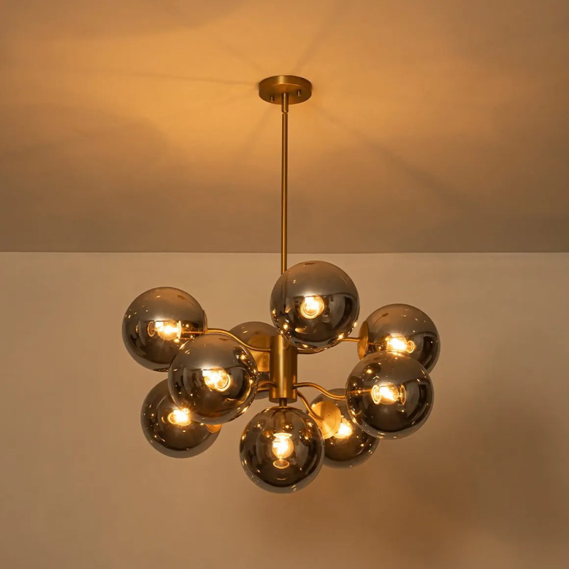Glam Dark Pearl Smoked Glass Globe Bubble Sputnik Chandelier