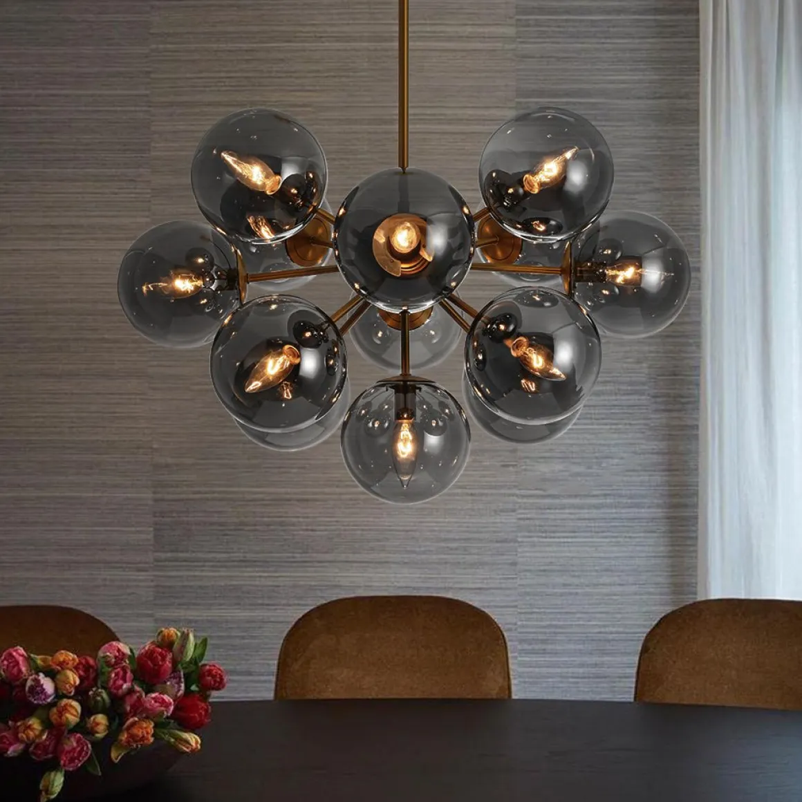 Glam Dark Pearl Sputnik Smoked Glass Bubble Chandelier Light Fixture