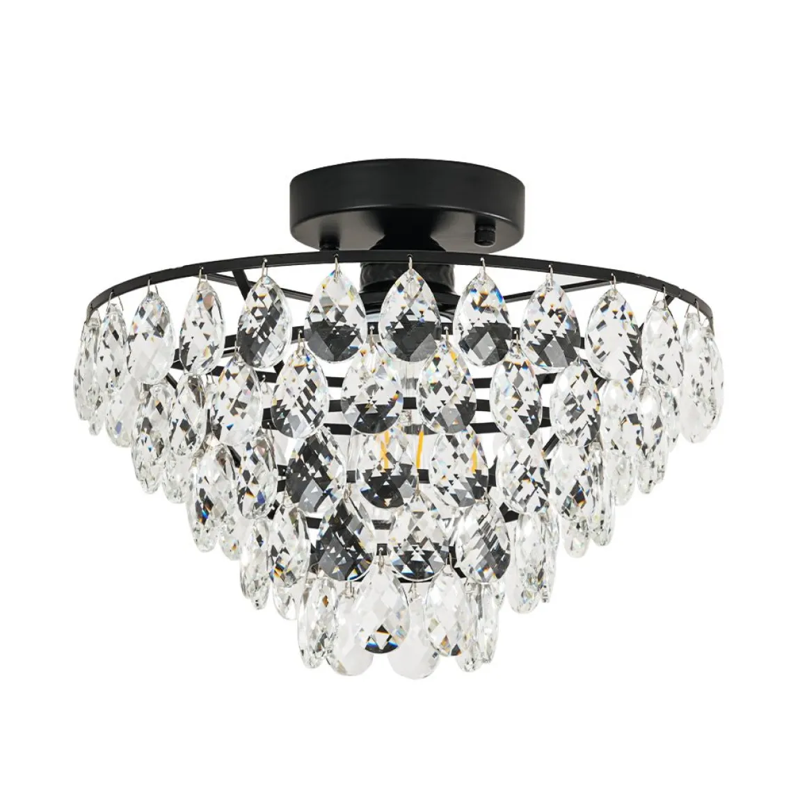 Glam Faceted Crystal Round Tiered Semi Flush Mount Light