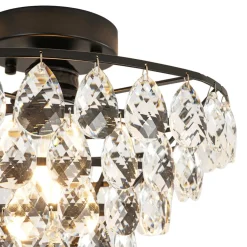 Glam Faceted Crystal Round Tiered Semi Flush Mount Light