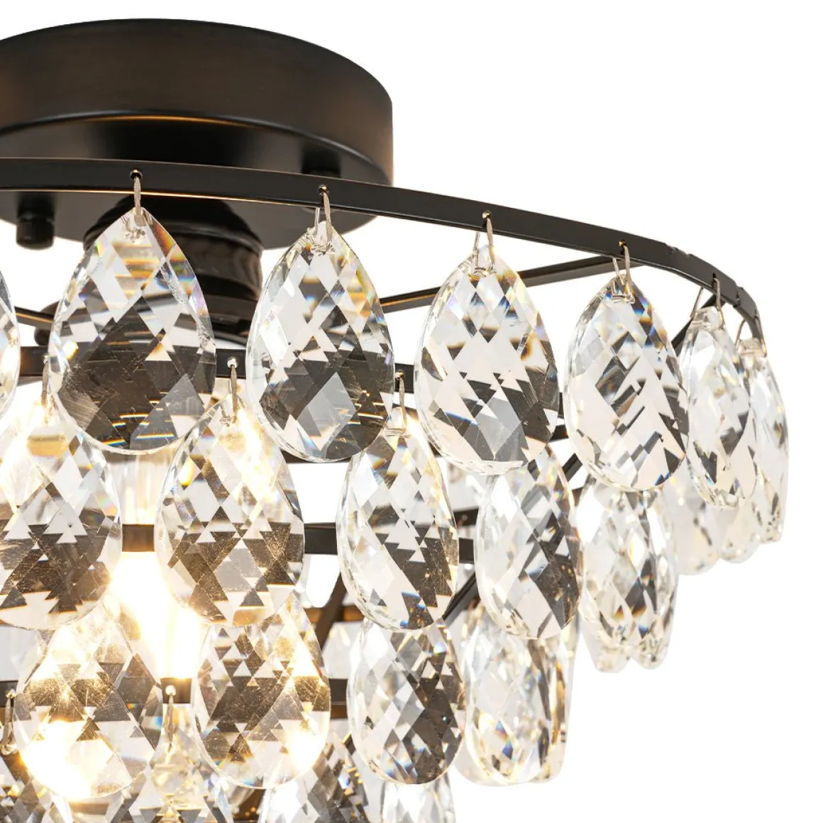 Glam Faceted Crystal Round Tiered Semi Flush Mount Light