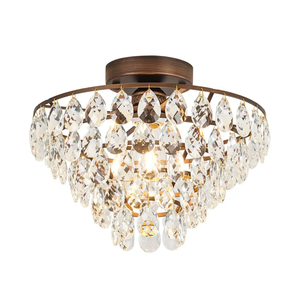Glam Faceted Crystal Round Tiered Semi Flush Mount Light