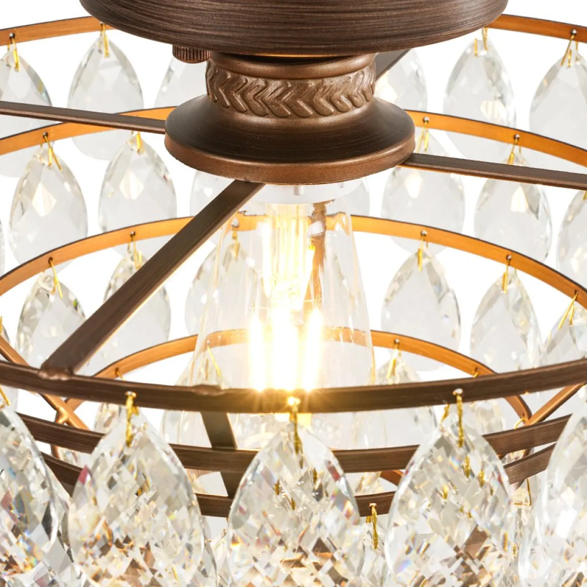 Glam Faceted Crystal Round Tiered Semi Flush Mount Light