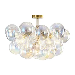 Glam Iridescent Glass Cluster Bubble Semi Flush Chandelier