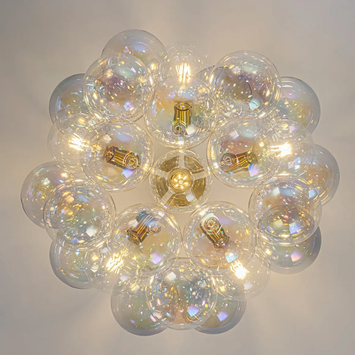 Glam Iridescent Glass Cluster Bubble Semi Flush Chandelier