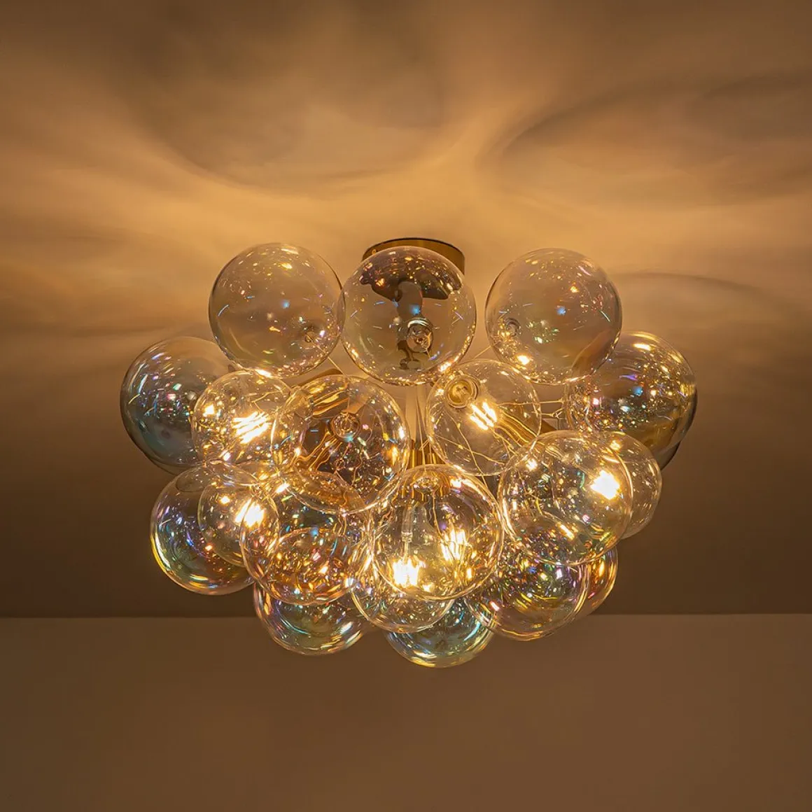 Glam Iridescent Glass Cluster Bubble Semi Flush Chandelier