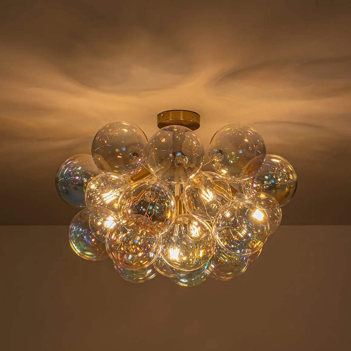 Glam Iridescent Glass Cluster Bubble Semi Flush Chandelier