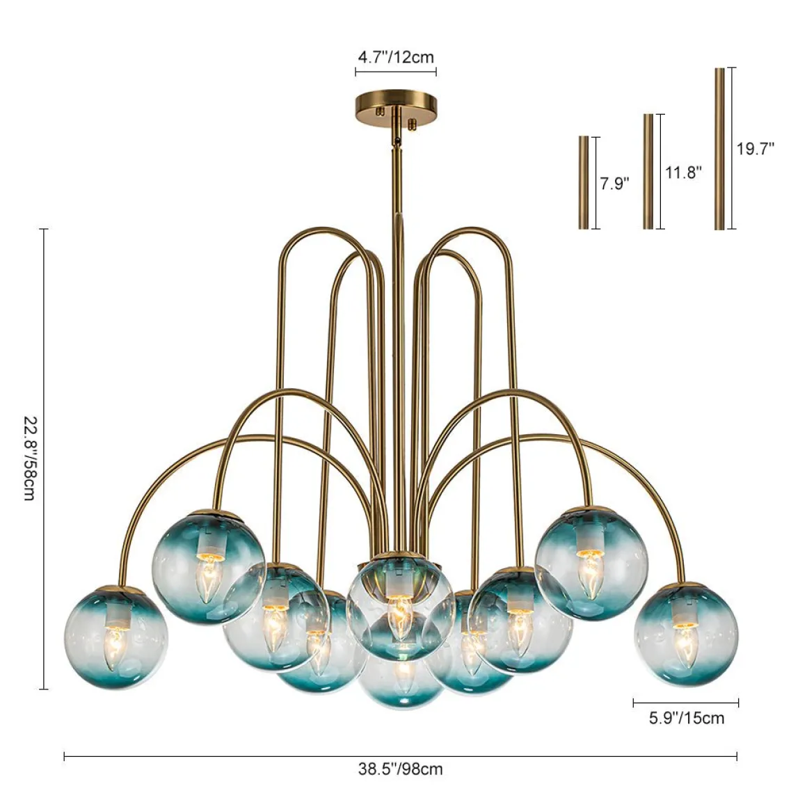 Glam 10-Light Blue Glass Globe Bubble Chandelier