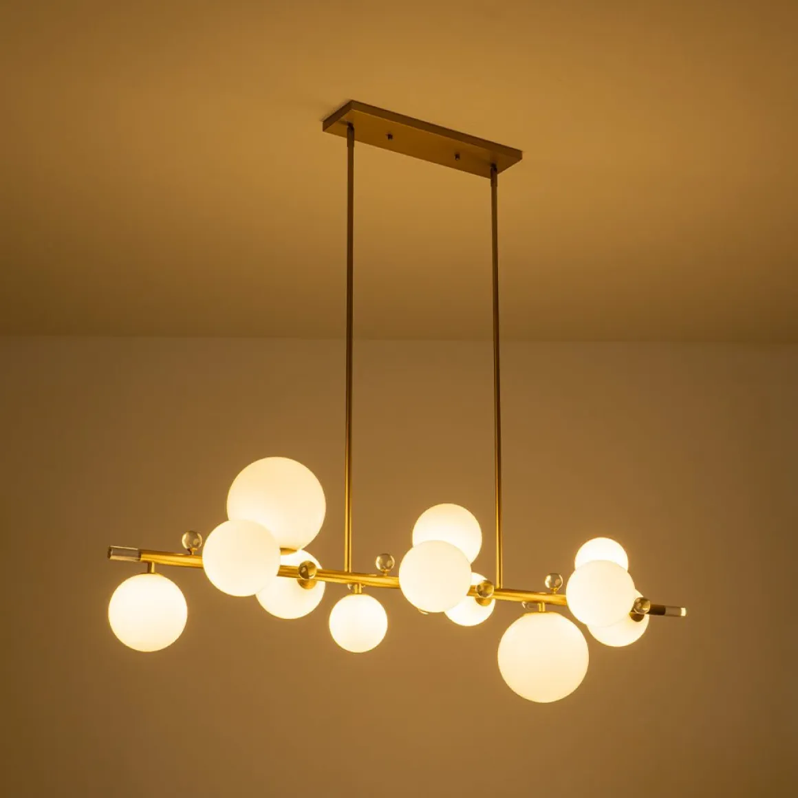 Glam 12-Light Shine Opal Glass Globe Linear Island Chandelier