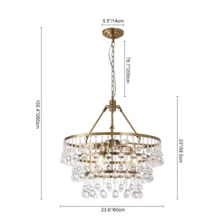 Glam Luxe Brass Tiered Crystal Raindrop Round Chandelier