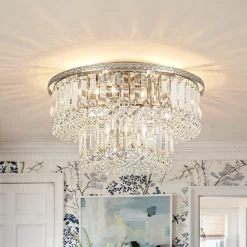 Glam Luxe 2-Tier Crystal Round Semi Flush Mount Light