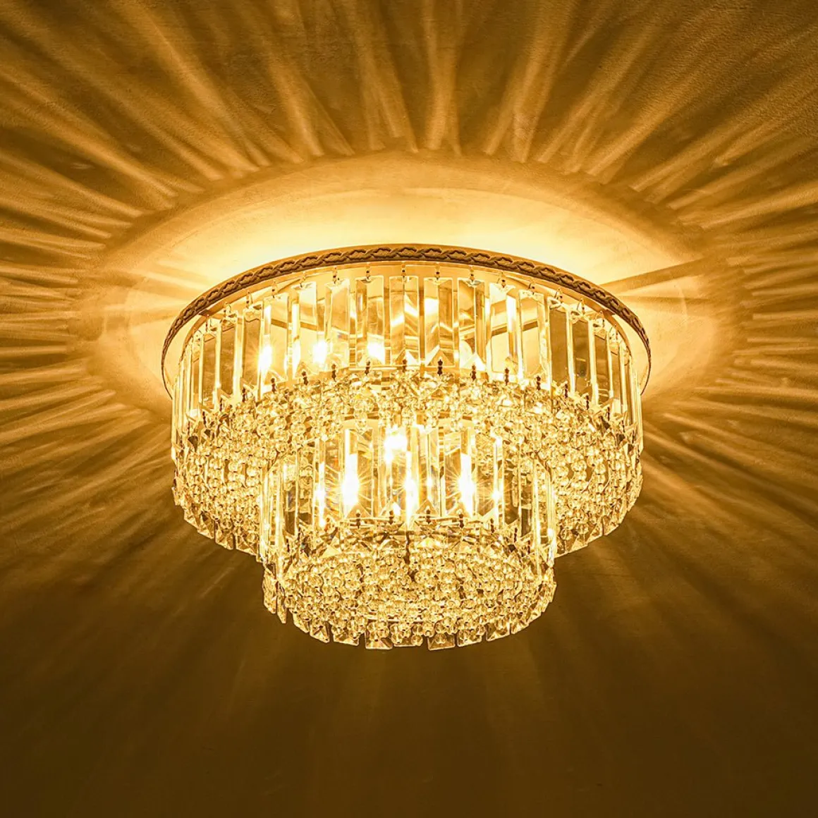 Glam Luxe 2-Tier Crystal Round Semi Flush Mount Light