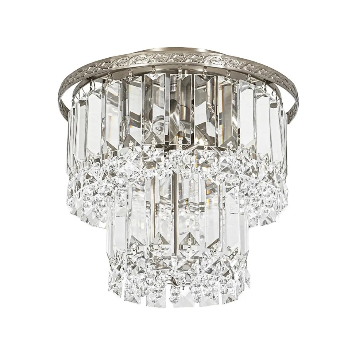 Glam Luxe 2-Tier Crystal Round Semi Flush Mount Light