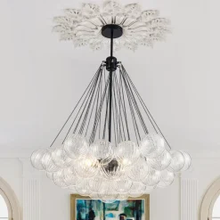 Glam Ribbed Glass Globe Textured Bubble Cluster Chandelier