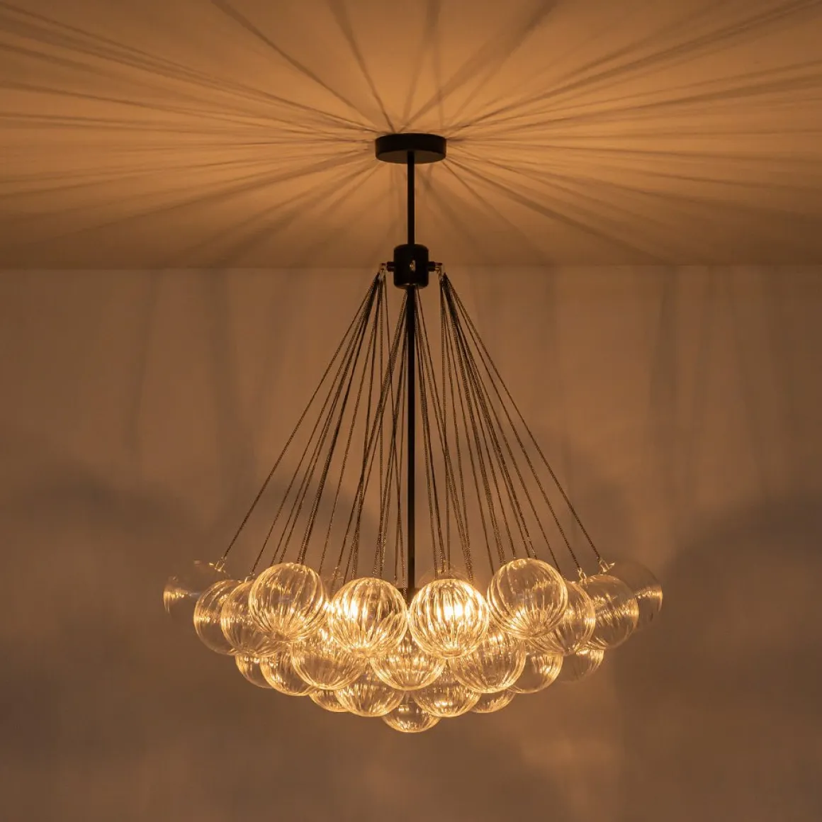 Glam Ribbed Glass Globe Textured Bubble Cluster Chandelier