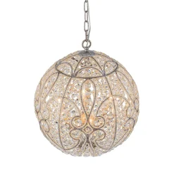 Glam Shabby Chic Crystal Globe Chandelier Distressed Silver