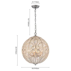Glam Shabby Chic Crystal Globe Chandelier Distressed Silver