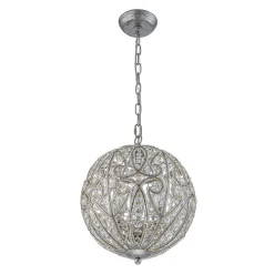 Glam Shabby Chic Crystal Globe Chandelier Distressed Silver