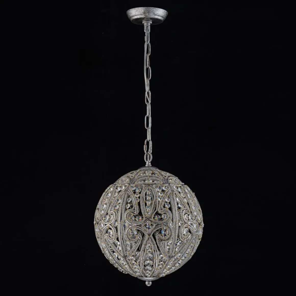 Glam Shabby Chic Crystal Globe Chandelier Distressed Silver