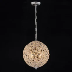 Glam Shabby Chic Crystal Globe Chandelier Distressed Silver