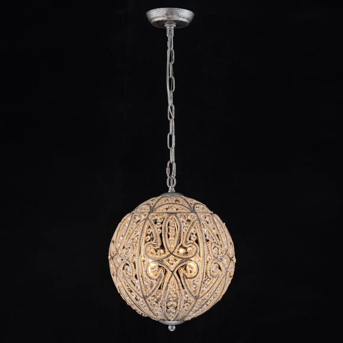 Glam Shabby Chic Crystal Globe Chandelier Distressed Silver