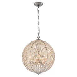 Glam Shabby Chic Crystal Globe Chandelier Distressed Silver