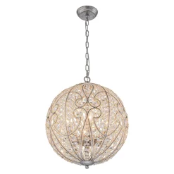 Glam Shabby Chic Crystal Globe Chandelier Distressed Silver