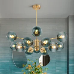 Glam Tiered Blue Glass Globe Bubble Sputnik Chandelier