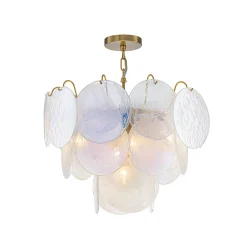 Glam White Iridescent Swirl Glass Round Tiered Chandelier