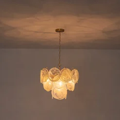 Glam White Iridescent Swirl Glass Round Tiered Chandelier