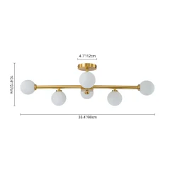 Gold Sputnik Frosted Glass Globe Semi Flush Mount Chandelier