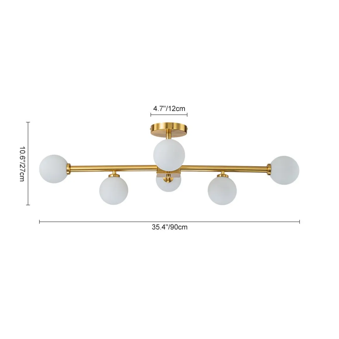 Gold Sputnik Frosted Glass Globe Semi Flush Mount Chandelier