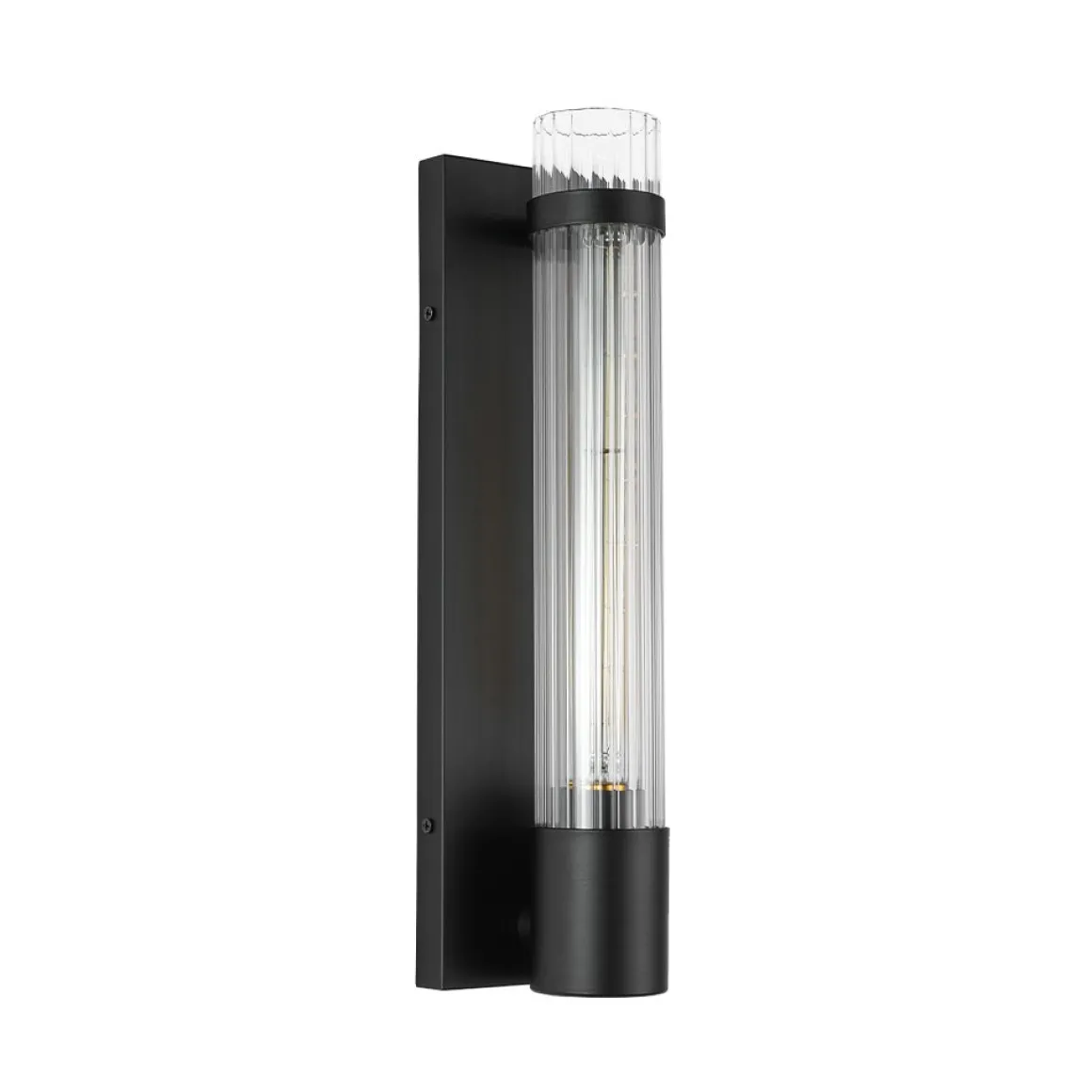 Industrial Black Reeded Glass Linear Tube Wall Light