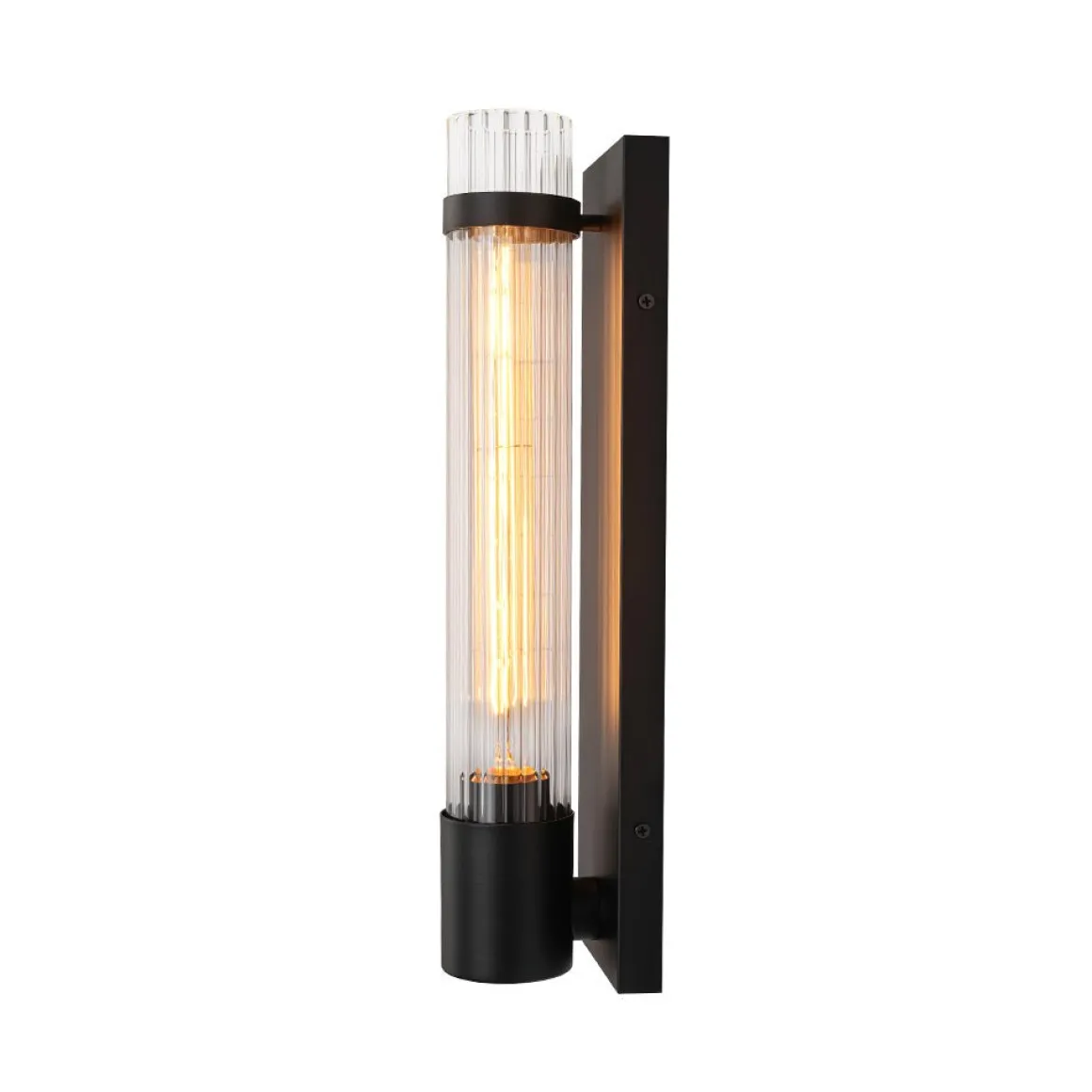 Industrial Black Reeded Glass Linear Tube Wall Light