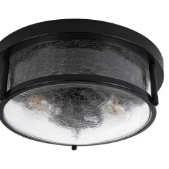 Industrial Black Round Crackled Glass Flush Mount Light