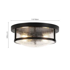 Industrial Black Round Crackled Glass Flush Mount Light