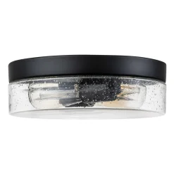 Industrial Black Round Seeded Glass Flush Mount Light