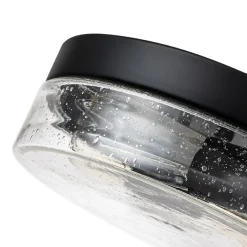 Industrial Black Round Seeded Glass Flush Mount Light