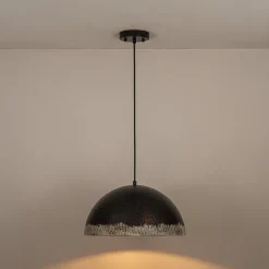 Industrial Dark Rusty Hammered Metal Dome Pendant
