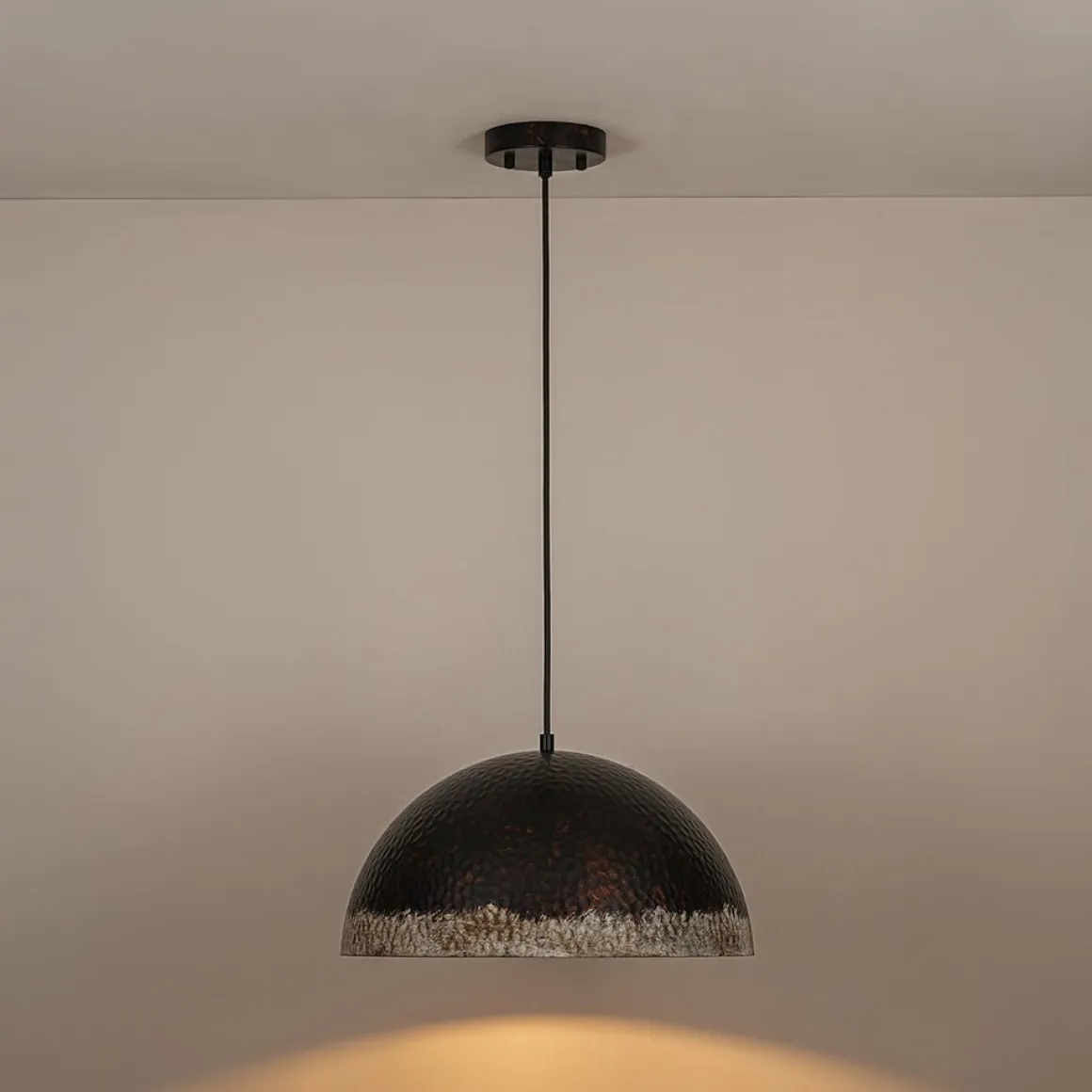 Industrial Dark Rusty Hammered Metal Dome Pendant