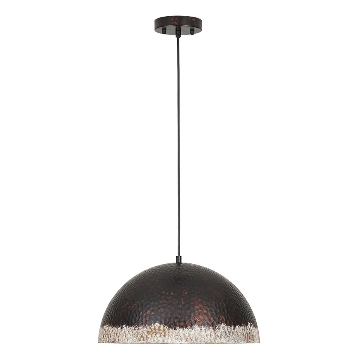 Industrial Dark Rusty Hammered Metal Dome Pendant