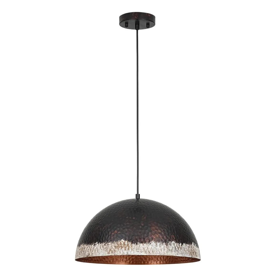Industrial Dark Rusty Hammered Metal Dome Pendant